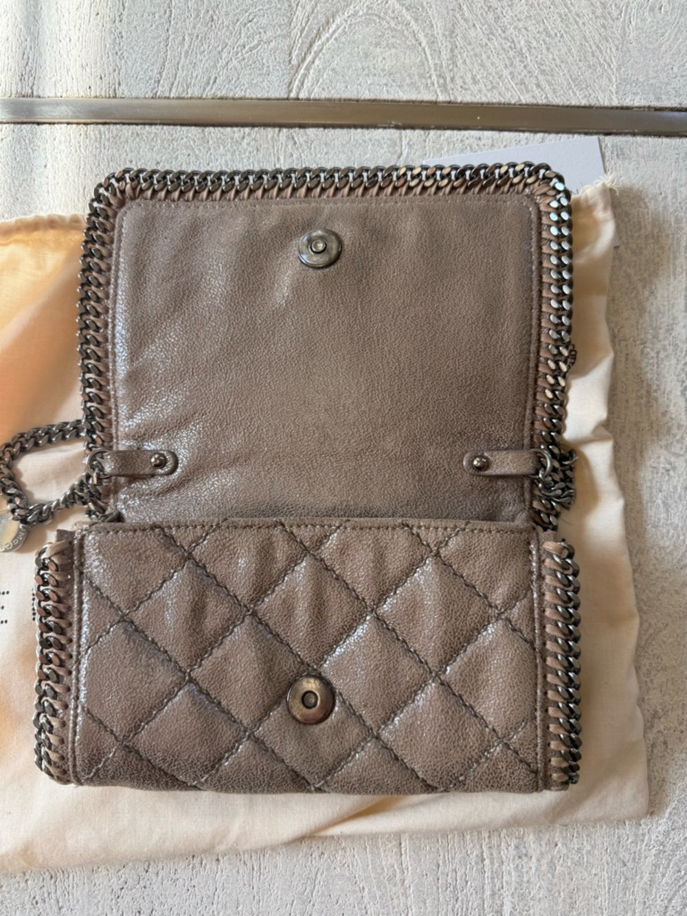 Stella McCartney Falabella Quilted Metallic Taupe Chain Crossbody - Picture 2 of 6